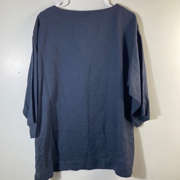 Womens PureJill Linen Tunic 1/2 Sleeve Navy Side Slit M - Picture 2 of 8
